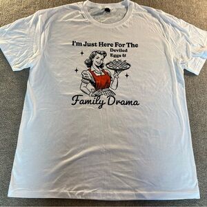 Unisex White T-Shirt with Family Drama Graphic